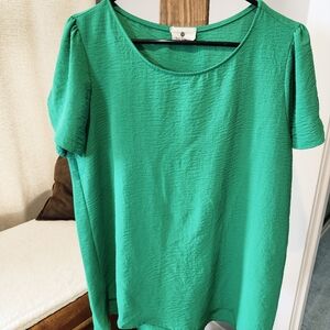 Les Amis Scalloped Puff Short Sleeve Blouse, Size L